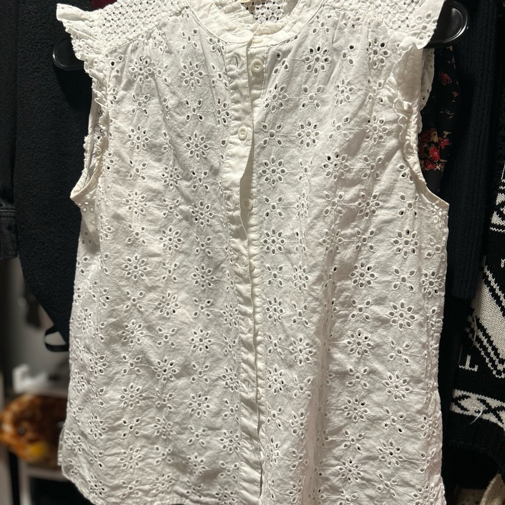 White Eyelet Sleeveless Top